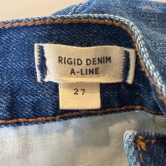 Madewell Rigid Denim A-Line Mini Skirt Size 27 Raw Hem Blue Jean Skirt - Picture 4 of 5